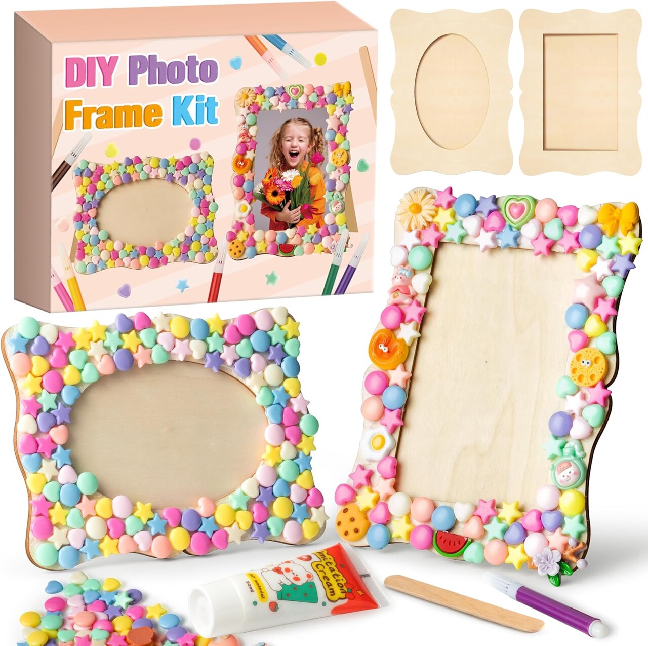 DIY Wooden Photo Frame Kit - Make Your Own Colorful Beads Frame Kit, Set of 2 Unique Wooden Frames, DIY Art Projects Decoration Supplies Gifts for Beginners